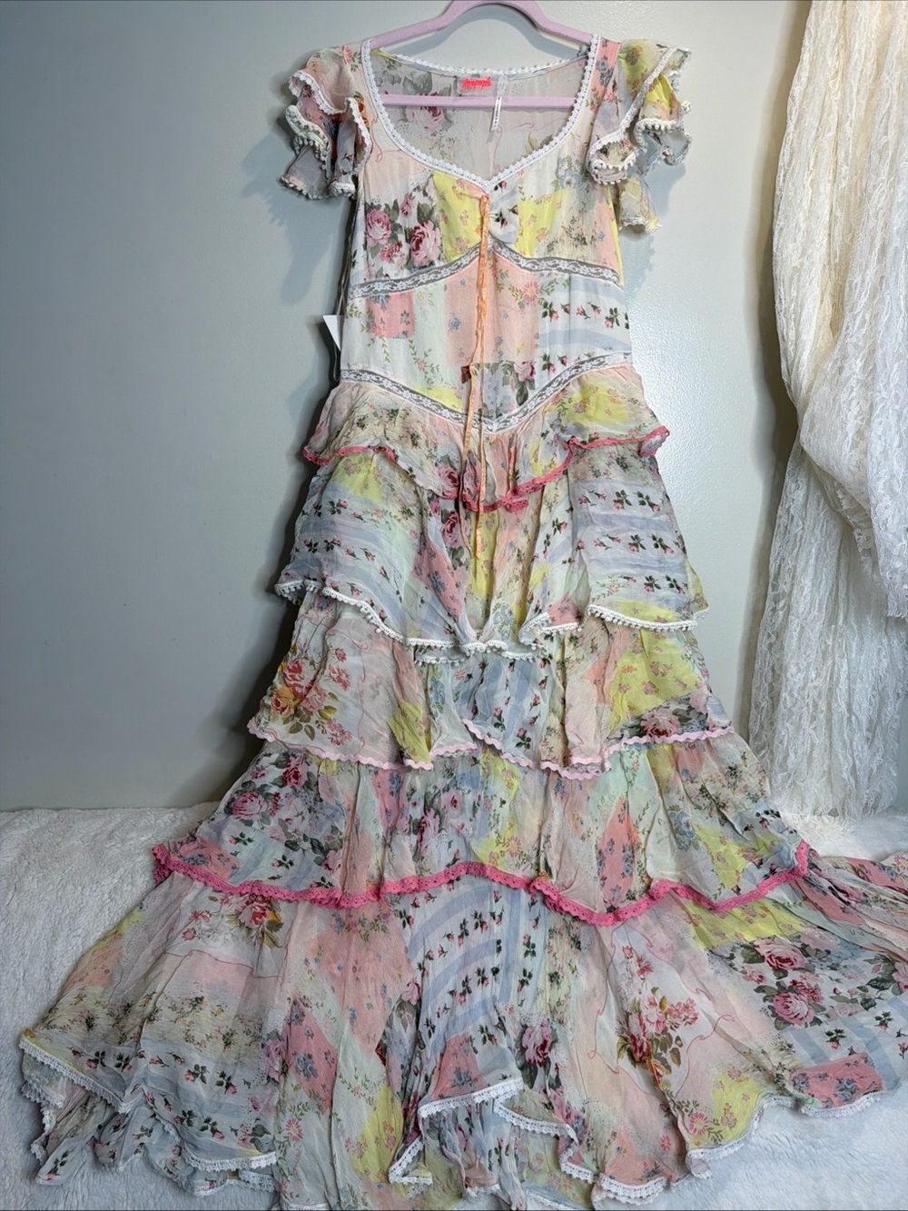 Free People Love You Bunches Tiered Drop Waist Ruffles Floral Midi Dress - Picture 6 of 11